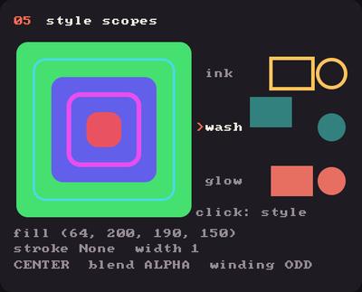 Showcase panel 05: with style() and style() (click it).